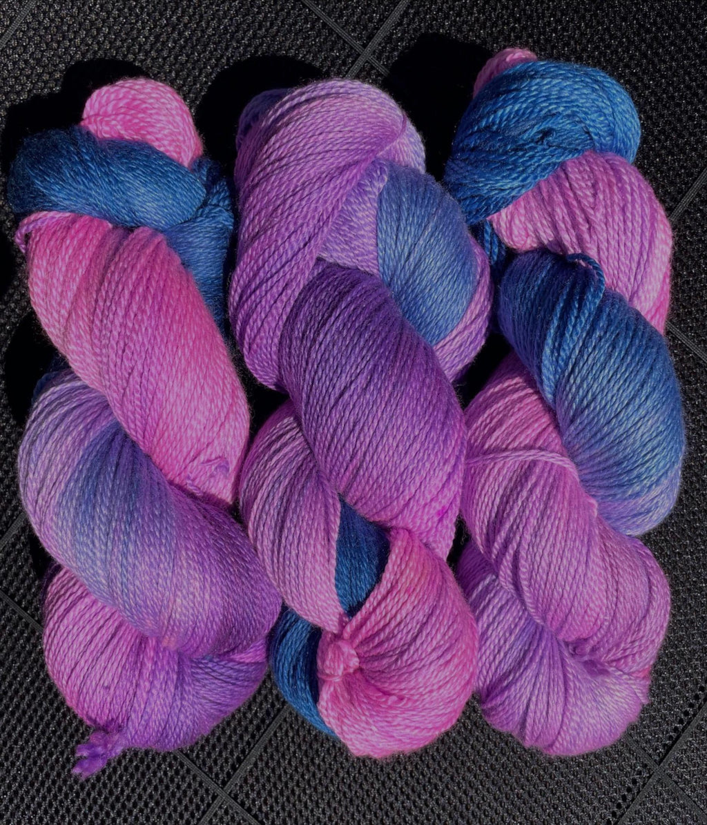 Electric Twilight Hand-Dyed Merino Silk Cashmere Yarn: Hot Pink, Purple, Indigo