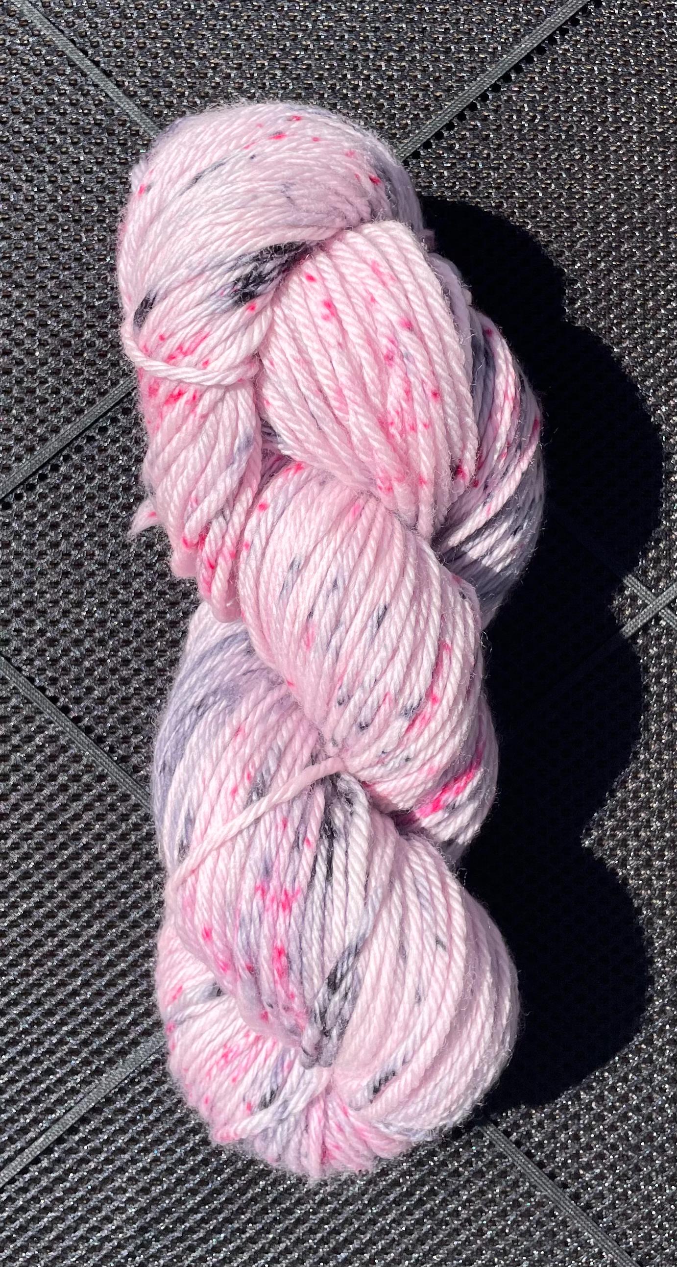 Dragon Fruit -  Hand Dyed 100% Superwash Merino Wool, Pink with Black and Fuchsia Speckles