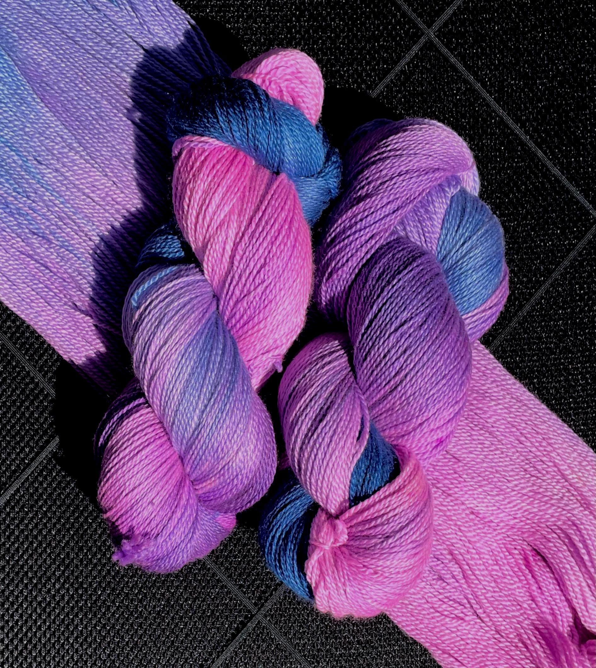 Electric Twilight Hand-Dyed Merino Silk Cashmere Yarn: Hot Pink, Purple, Indigo